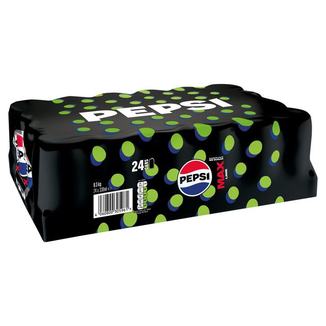 Pepsi Max Lime sugar-free cola 24 x 330ml, imported from the UK