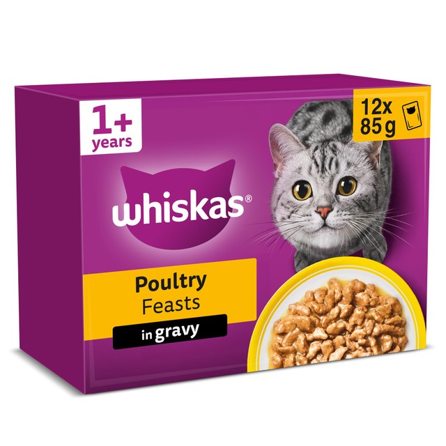 Whiskas poultry feasts wet cat food pouches 12x85g (British brand)