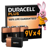Duracell Plus 9V alkaline batteries 4-pack - British product