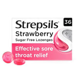 Strepsils Strawberry Sugar Free Sore Throat Lozenges 36 Pack (British brand)
