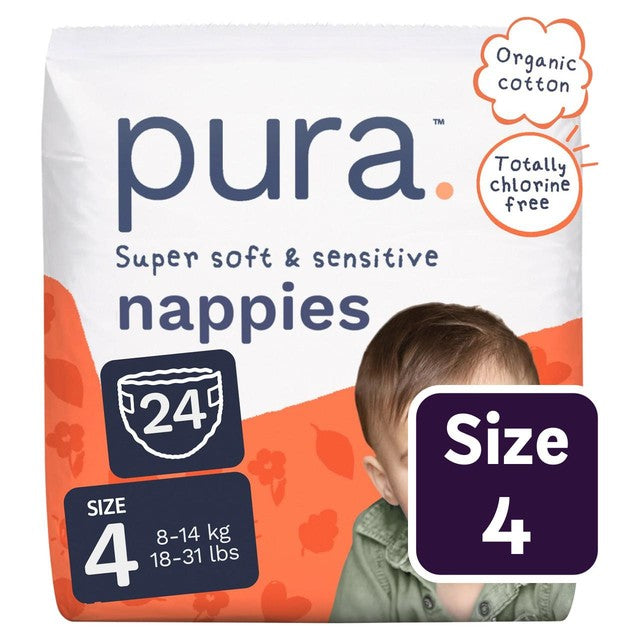 Pura Size 4 disposable nappies, imported from the UK