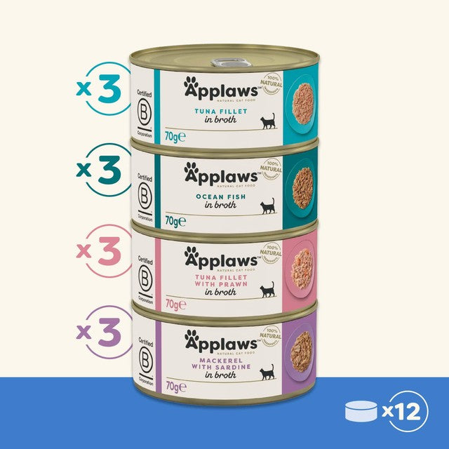Applaws Fish Collection wet cat food tins multipack 12x70g - British product