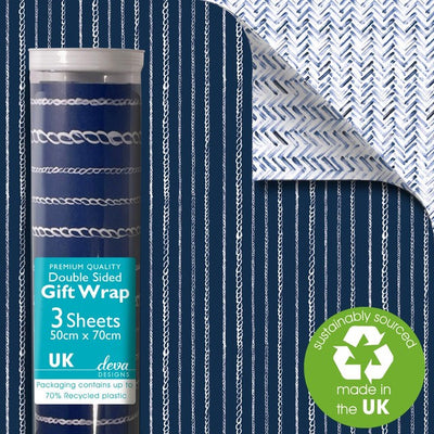 Deva Designs Yacht Club Double Sided Gift Wrap Sheets 3 Sheets 50cm x 70cm