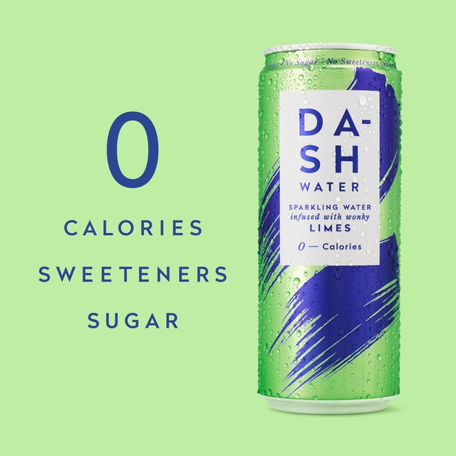 DASH Lime Infused Sparkling Water 4 x 330ml cans - British product