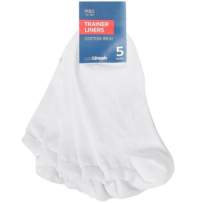 M&S Men's Cool & Fresh Trainer Liner Socks White Size 6-8.5