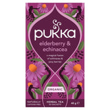 Pukka Herbs Elderberry and Echinacea fruit tea 20 compostable tea bags, imported from the UK