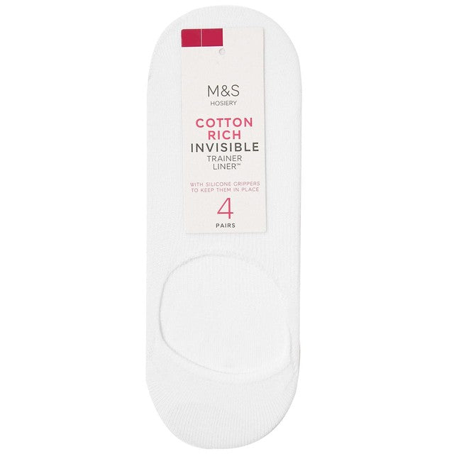 M&S Women's Invisible Trainer Liner Socks White Size 3-5, imported from the UK
