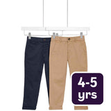M&S Boys Chino Trousers Stone Navy 2 Pack Size 4-5 Years (British brand)