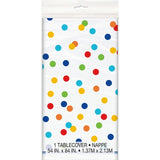 Unique Party Rainbow Polka Dot Plastic Tablecloth 7ft x 4.5ft
