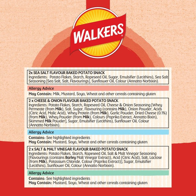 Walkers Baked Potato Snacks Variety Pack 6x22g (British brand)