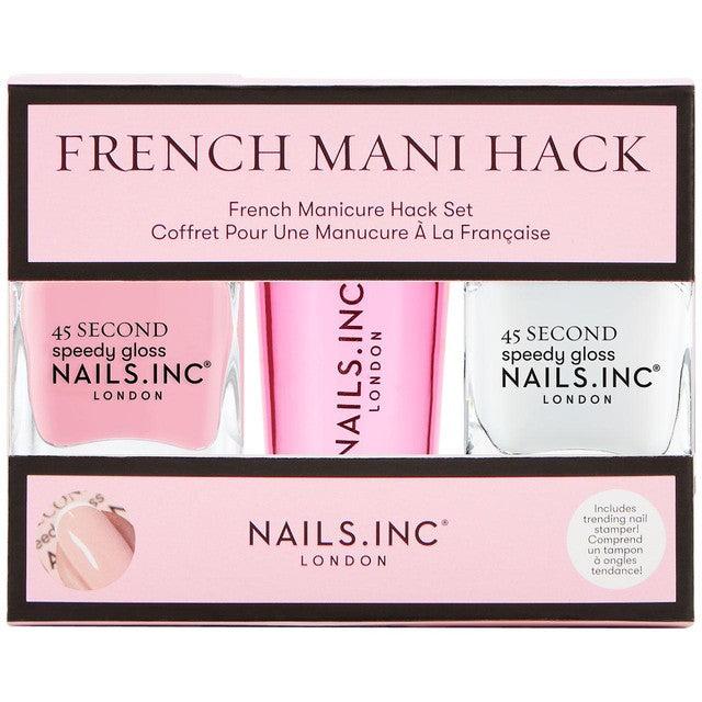 Nails Inc French Mani Hack Duo Nail Polish sheer pink and bold white shades 28ml, imported from the UK