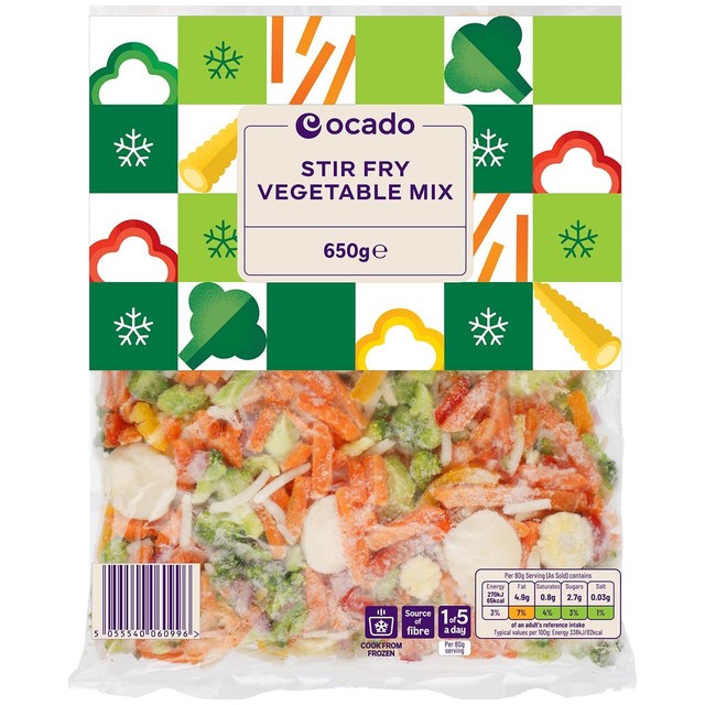 Ocado frozen stir fry mix 650g, imported from the UK