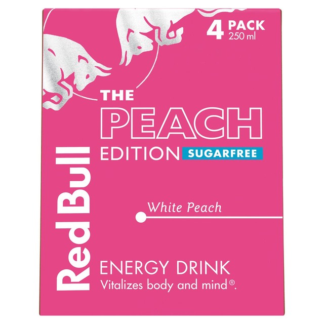 Red Bull Sugar Free Peach Energy Drink 4 x 250ml cans, imported from the UK
