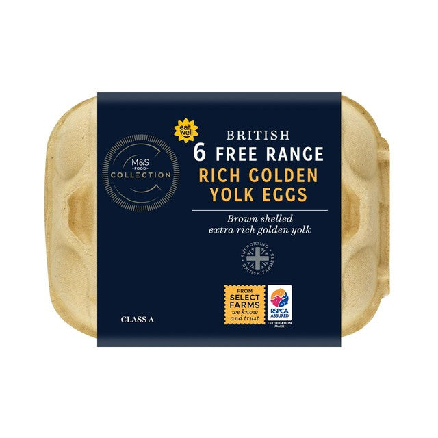 M&S Free Range Golden Yolk Brown Eggs 6 pack, imported from the UK