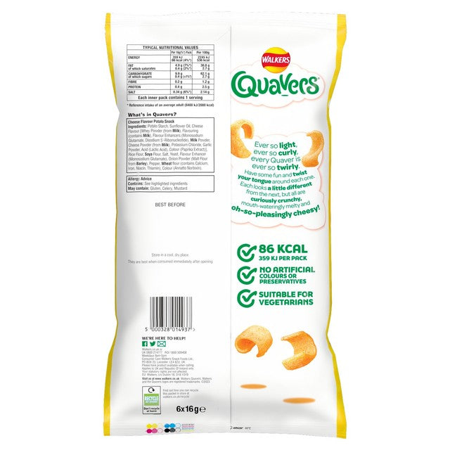 Walkers Quavers cheese snacks multipack 6x16g (British brand)