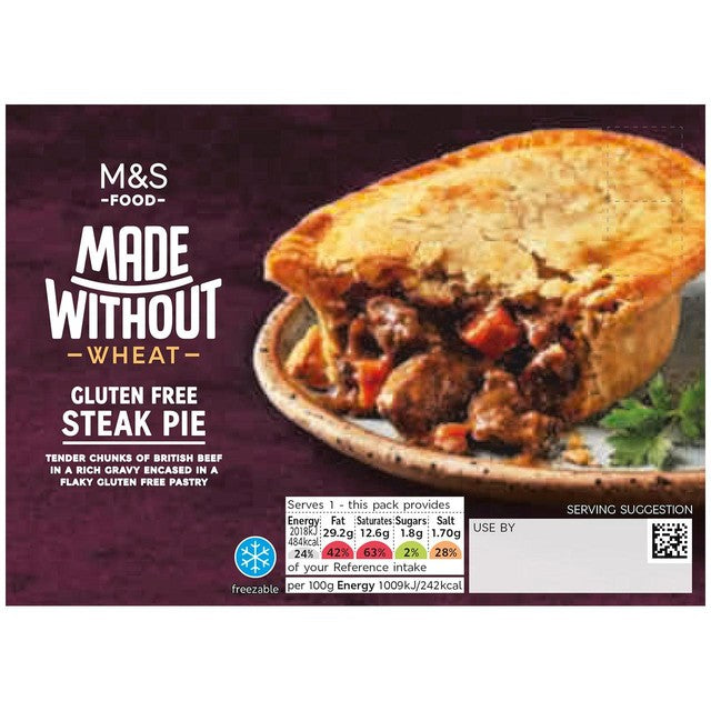 M&S gluten free steak pie 200g, imported from the UK