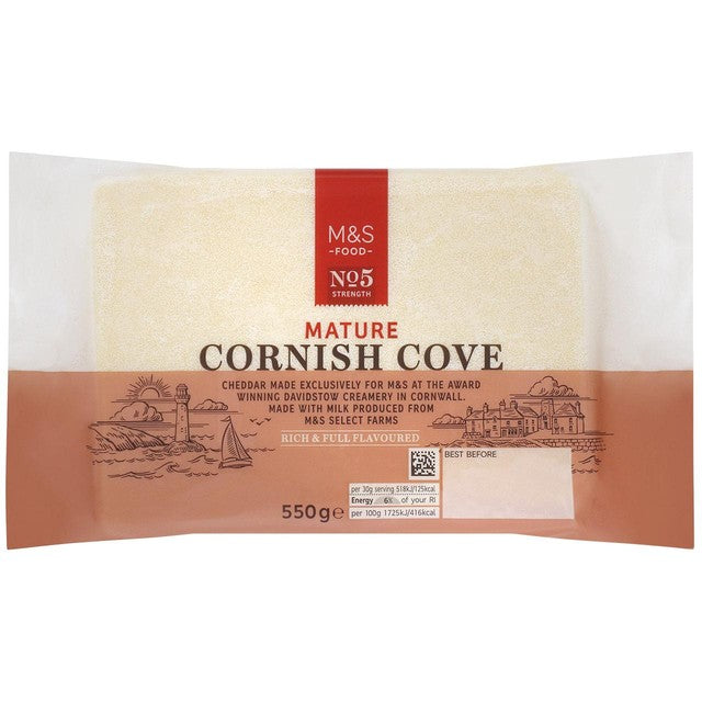 M&S Cornish Cove mature cheddar cheese 550g, imported from the UK