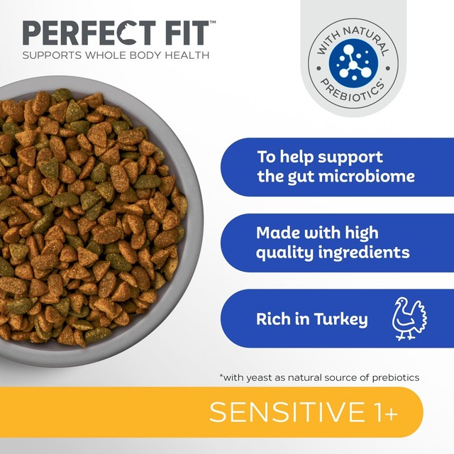 Perfect Fit Sensitive Turkey Dry Cat Food 750g, imported from the UK