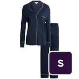 M&S Womens Autograph Cotton Modal Revere Pyjamas Navy Pyjama Set S