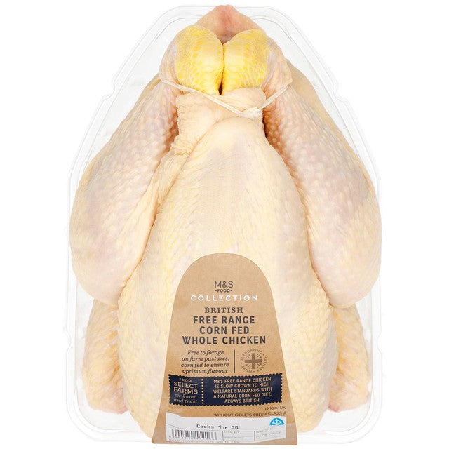 M&S British free-range corn-fed whole chicken 1.65kg, imported from the UK
