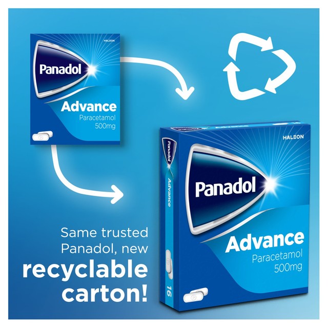 Panadol Advance paracetamol 500mg tablets 16 pack, imported from the UK