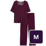 M&S Women's Viscose Lace Pyjama Set Dark Magenta M