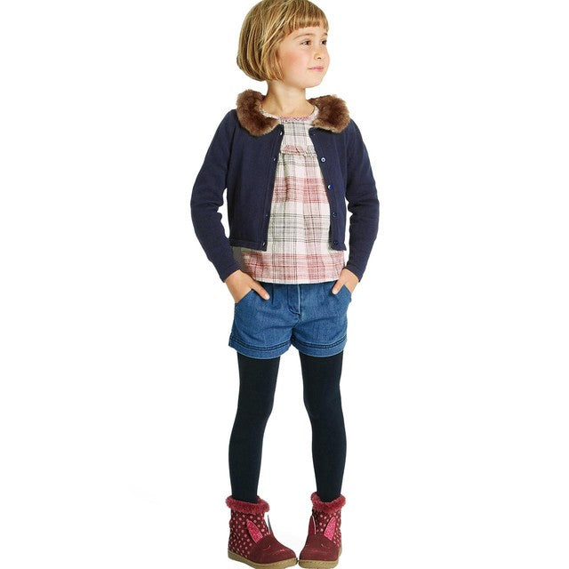 M&S Girls Body Sensor School Tights, 3-4 Years, Navy