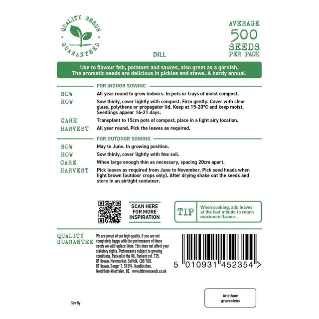 Mr Fothergills Seeds D.T. Brown Dill seeds 500 seeds, imported from the UK