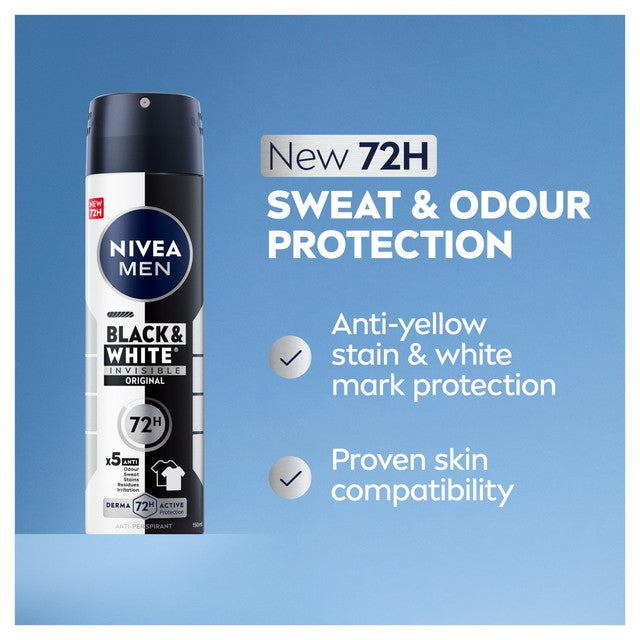 Nivea Men Black & White deodorant spray 150ml, imported from the UK