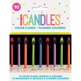 Unique Party Colour Flame Birthday Candles With Holders Novelty Candles 10 per pack