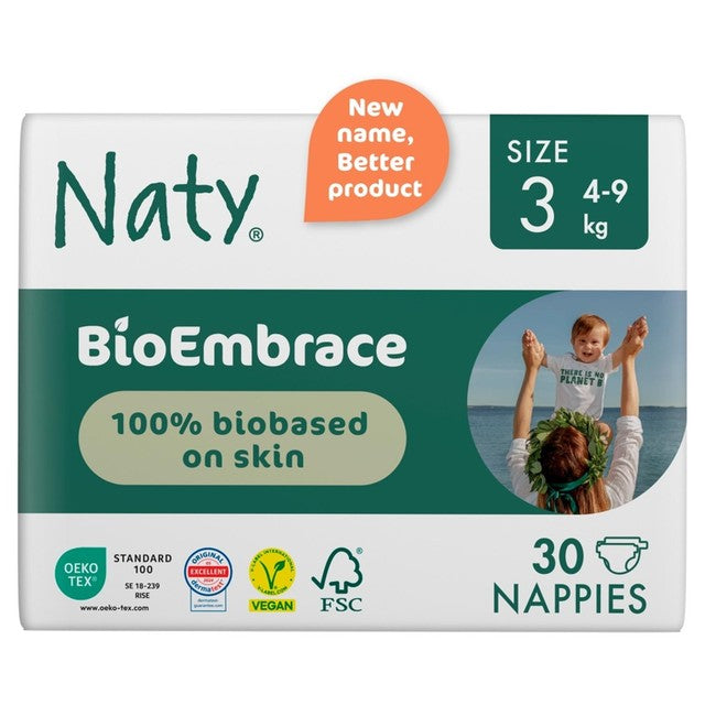 Naty BioEmbrace nappies Size 3 (4-9kg), imported from the UK