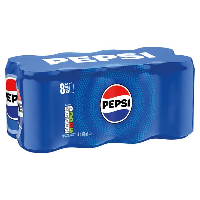 Pepsi Regular cola soft drink 8 x 330ml, imported from the UK