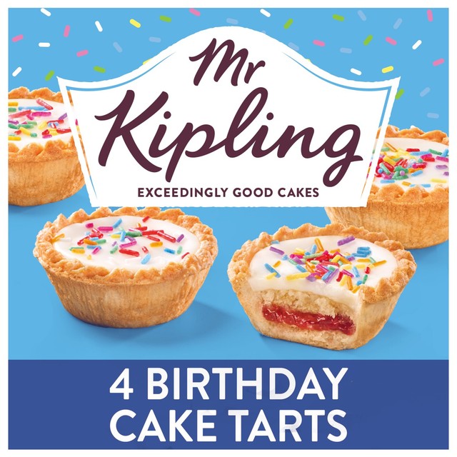 Mr Kipling birthday cake mini tarts 4 pack, imported from the UK