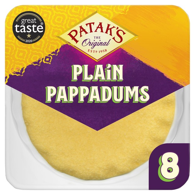 Pataks Plain Pappadums 8 per pack, imported from the UK