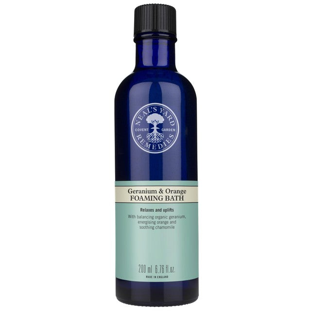 Neal's Yard geranium and orange foaming bath 200ml, imported from the UK