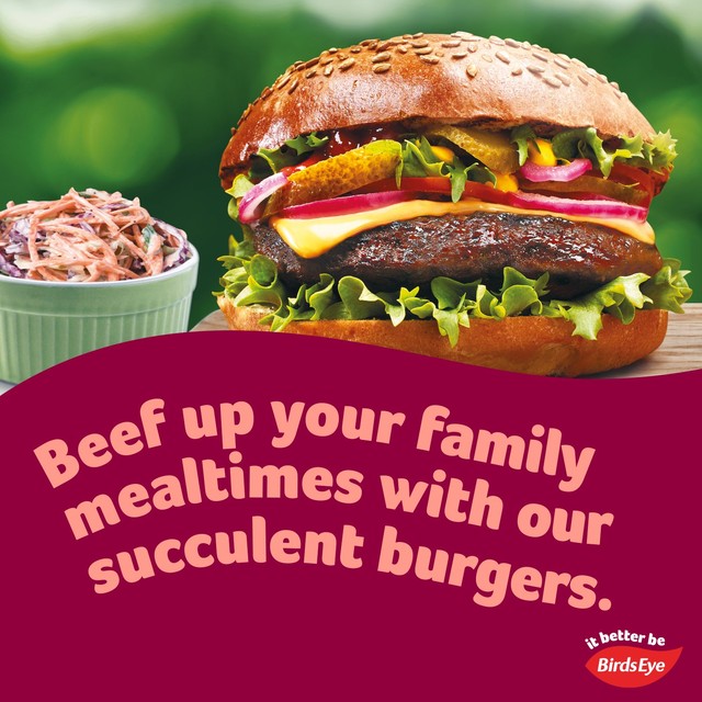 Birds Eye beef burgers with onion 227g - British product
