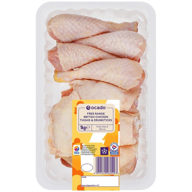Ocado Free Range British Chicken Thighs & Drumsticks 1kg, imported from the UK