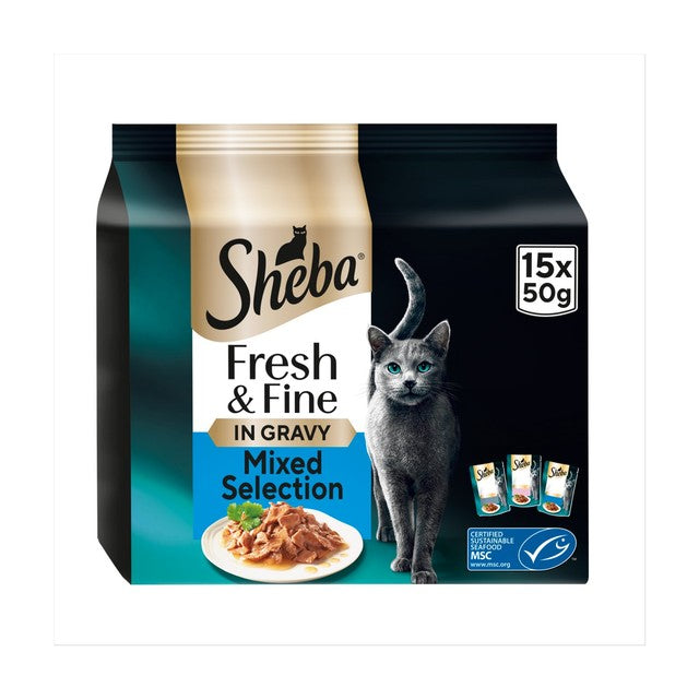 Sheba wet cat food pouches fish in gravy 15x50g (British brand)