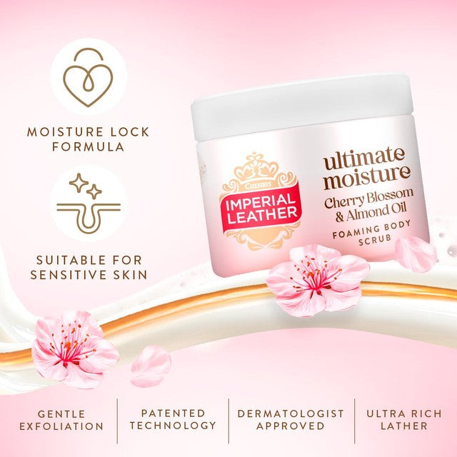 Imperial Leather cherry blossom and almond oil body scrub 225ml, UK version