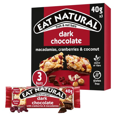 Eat Natural Dark Chocolate Cranberries & Macadamias Snack Bar 3 x 40g