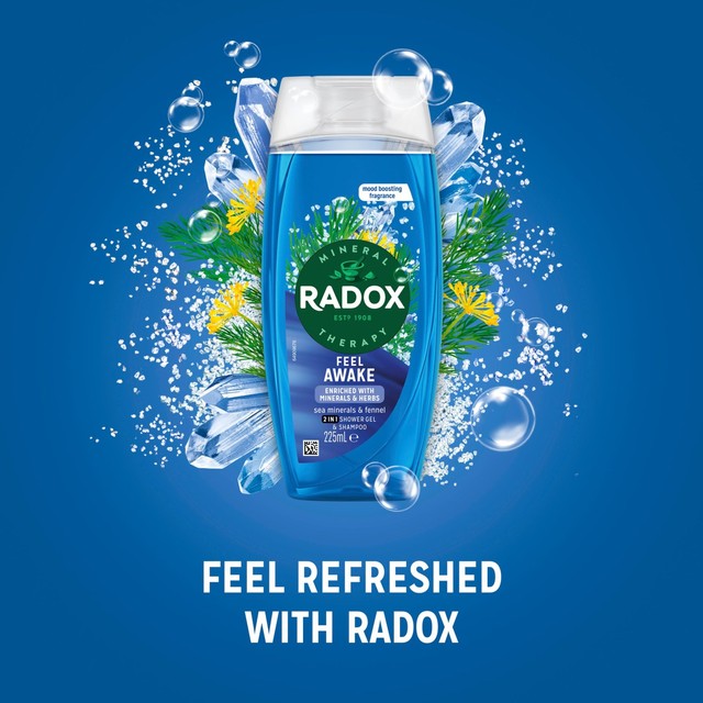 Radox Feel Awake shower gel and shampoo 225ml, imported from the UK