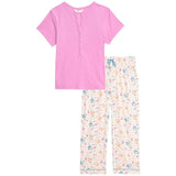 M&S Rib Pointelle Henley Pyjama Set Pink Size 10