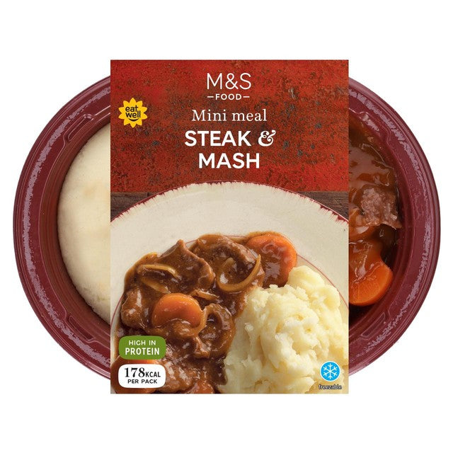 M&S Braised Steak and Mash ready meal 220g, imported from the UK
