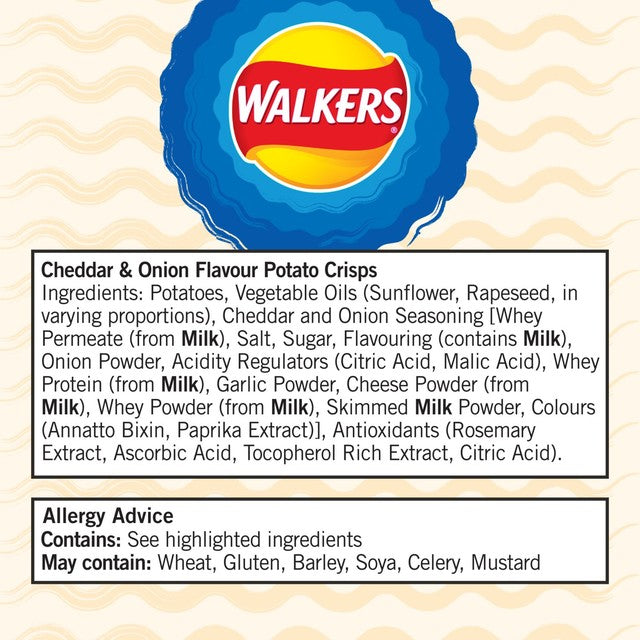 Walkers Crinkles Cheddar Cheese & Onion Multipack Crisps 5x23g