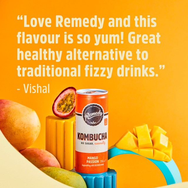Remedy kombucha Mango Passion 4 x 330ml, imported from the UK