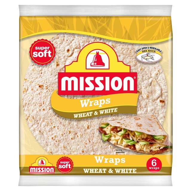Mission wheat & white tortilla wraps 6 pack, imported from the UK