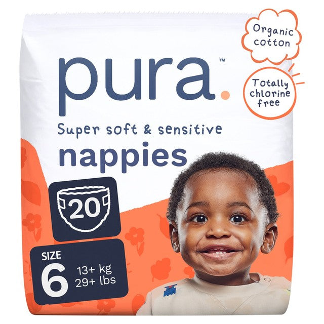 Pura Size 6 disposable nappies, imported from the UK
