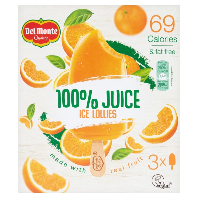 Del Monte orange ice lollies 3 x 75ml - British product