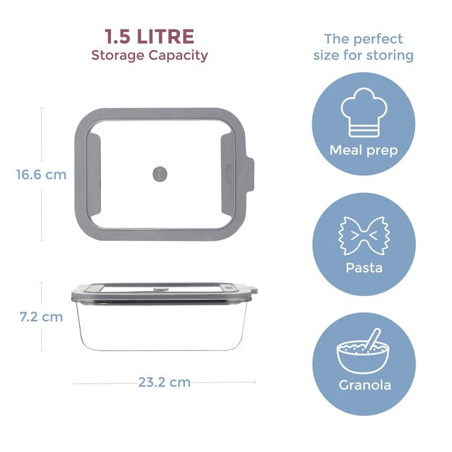 Kilner Fresh Storage Rectangle 1.5 Litre glass storage container, UK version