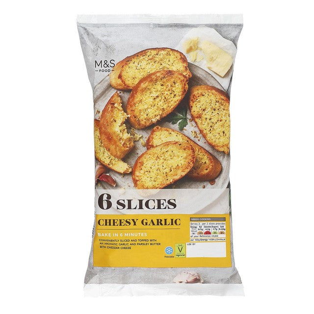M&S Cheesy Garlic Baguette Slices 165g, imported from the UK